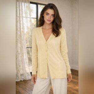 Ports International 100% Silk Butter Yellow Knit Cardigan M